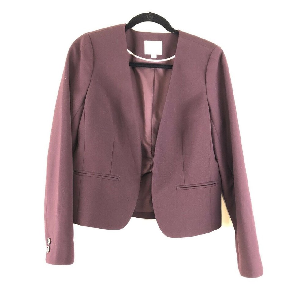 LOFT Solid Burgundy Collarless Blazer